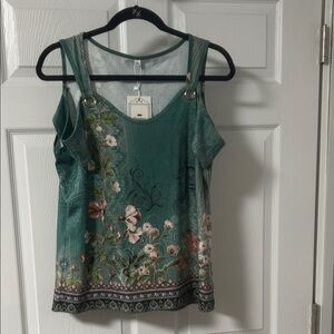 Disamer Floral Green Sleeveless Top